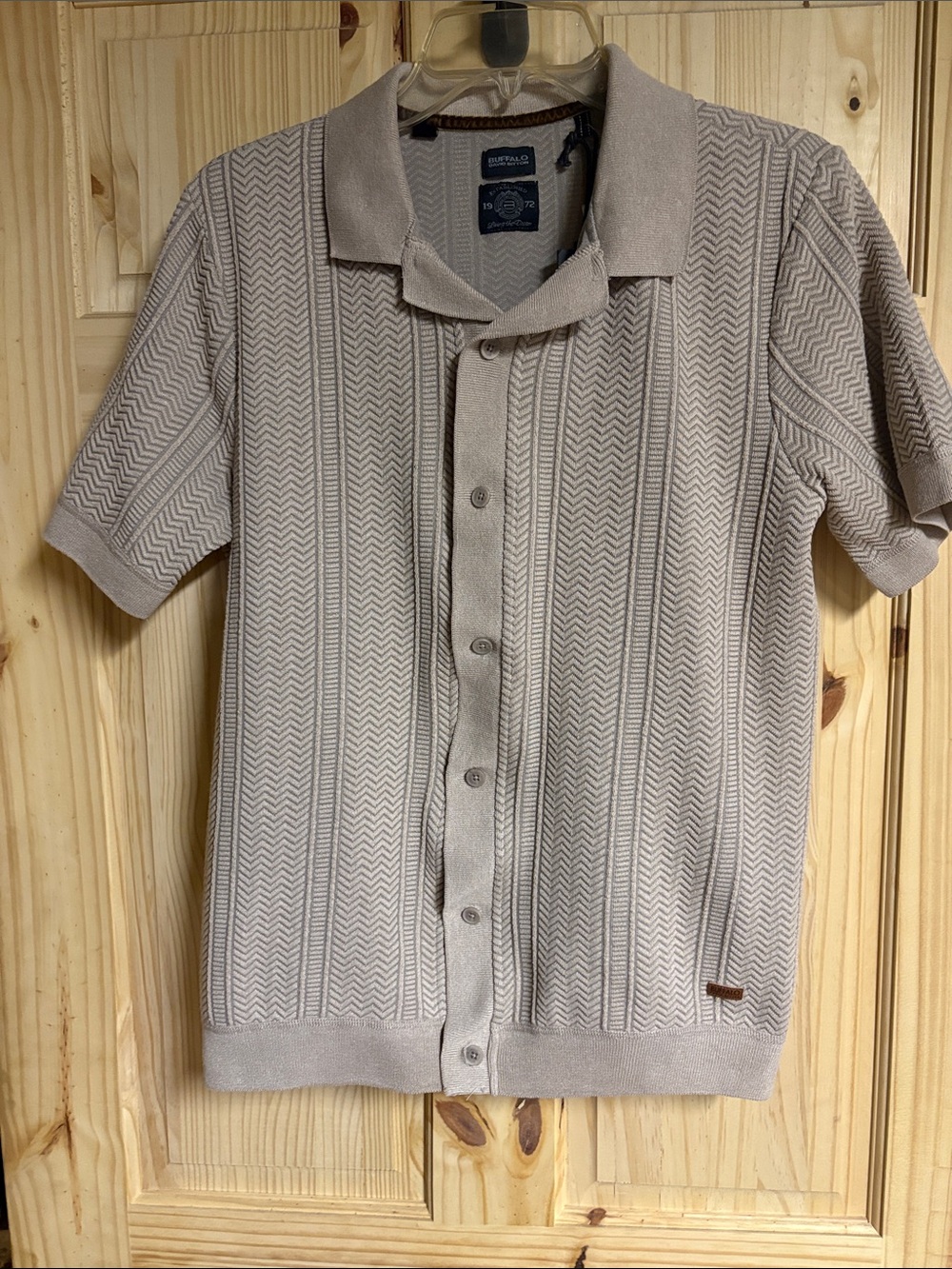 Buffalo David Bitton Beige Short-Sleeve Button Knit Shirt or cardigan